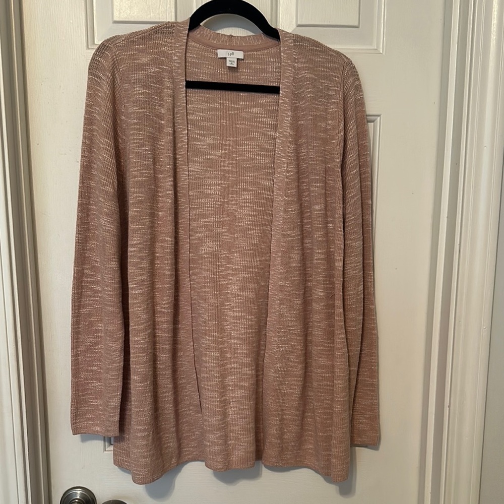 J JILL linen cotton blend light pink open front cardigan sweater medium petite